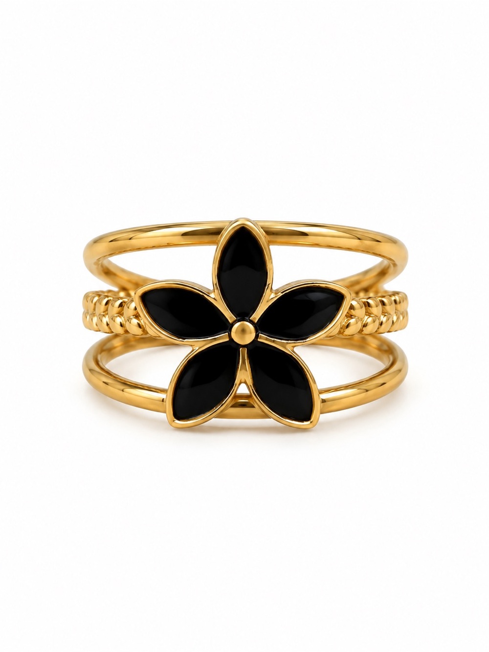 Flower Black Enamel Ring